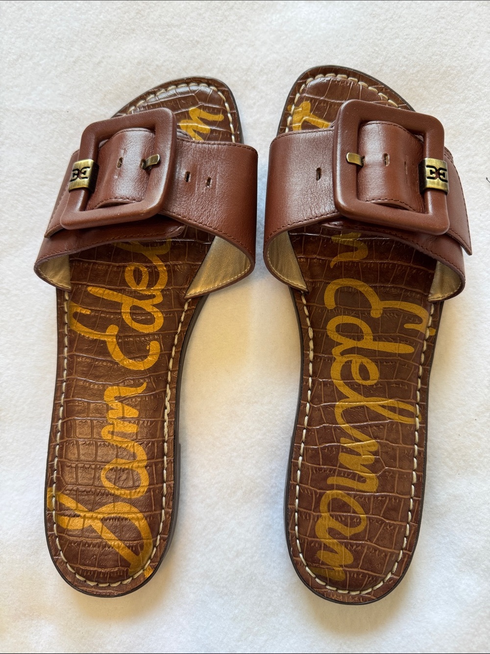 Sam Edelman Gaige Slide Sandals Brown Leather Oversized Buckle Women’s 9.5